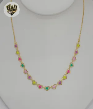 (1-6238) Gold Laminate - Box Link Multicolor Heart Necklace - 16 - BGF