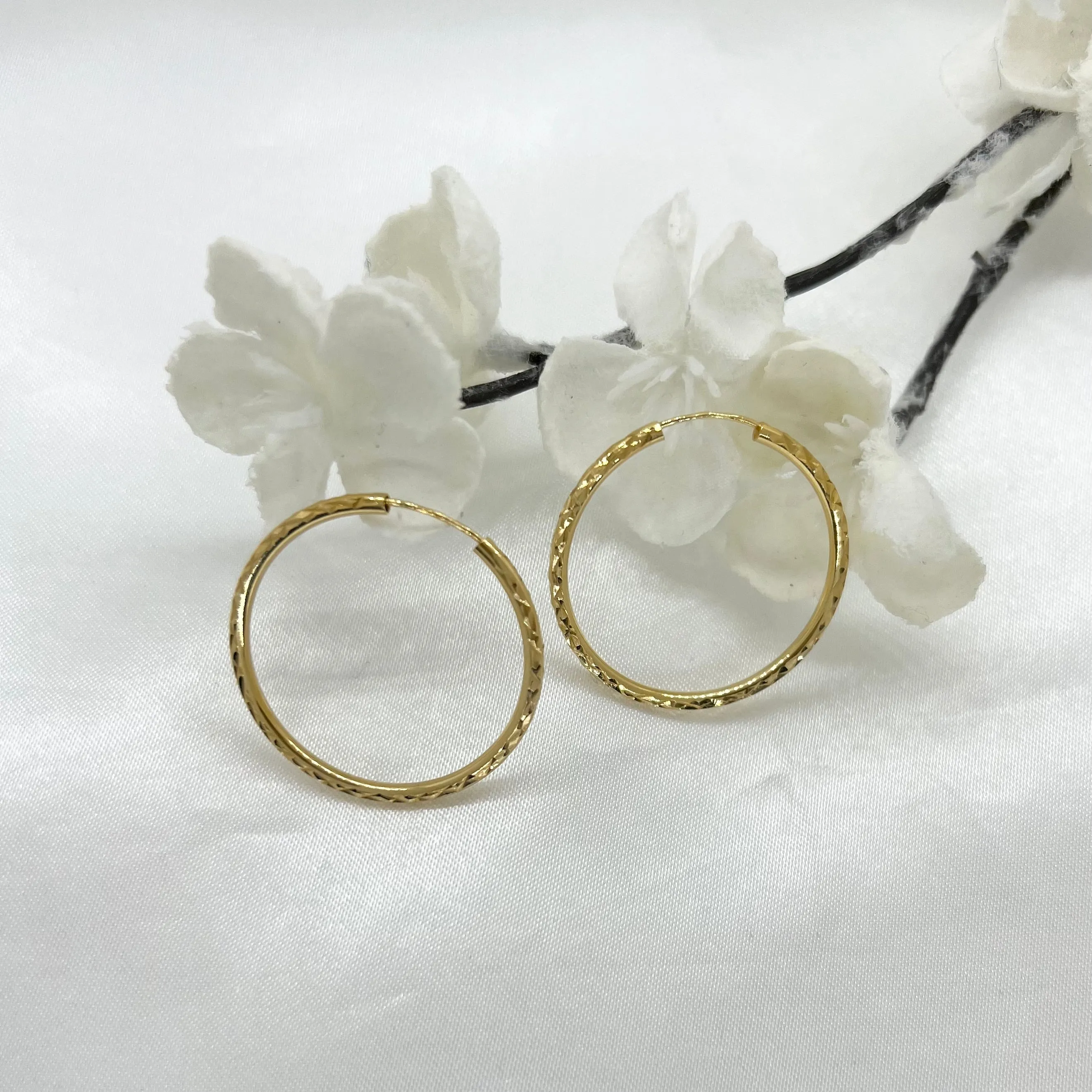 10k Gold Sparkle Cut Dazzle Hoops - 7 Sizes