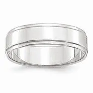 10k White Gold 6mm Flat with Step Edge Wedding Band Ring