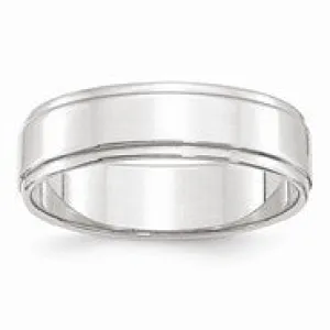 10k White Gold 6mm Flat with Step Edge Wedding Band Ring