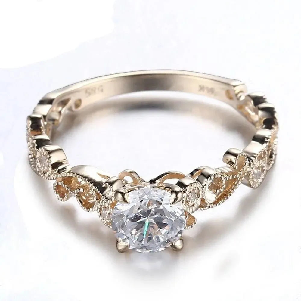 10k Yellow Gold Vintage Moissanite Ring 0.65ct Center Stone