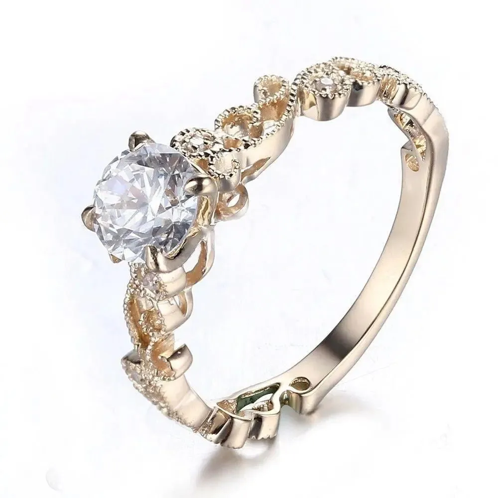 10k Yellow Gold Vintage Moissanite Ring 0.65ct Center Stone