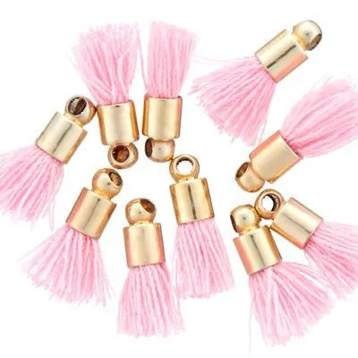 10mm Rose Fabric Tassel with Gold Cap (10 Pieces)