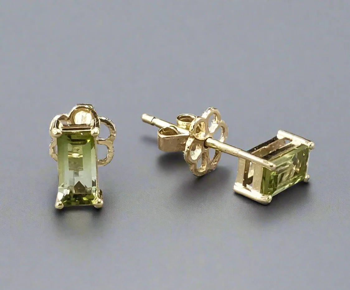 14k Gold Lemon Green Tourmaline Studs