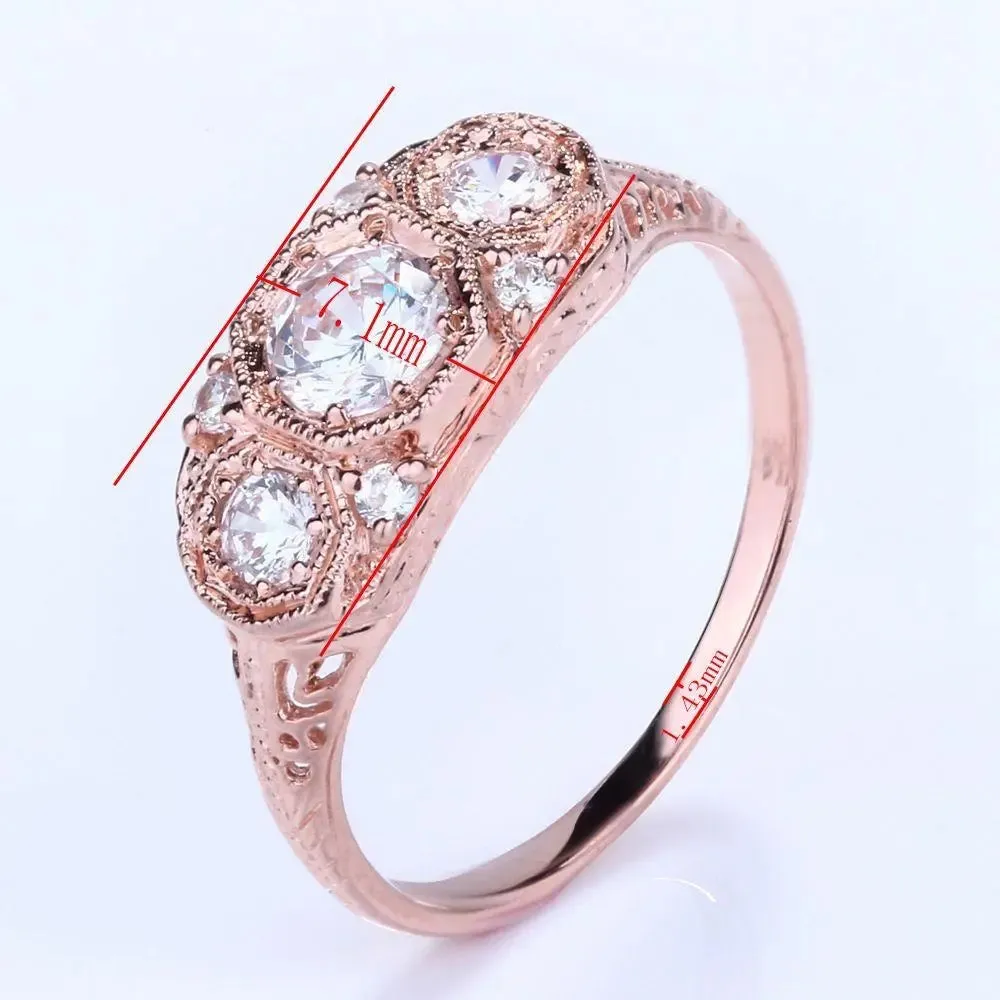 14k Rose Gold 3 Stone Moissanite Ring 0.7ct Total