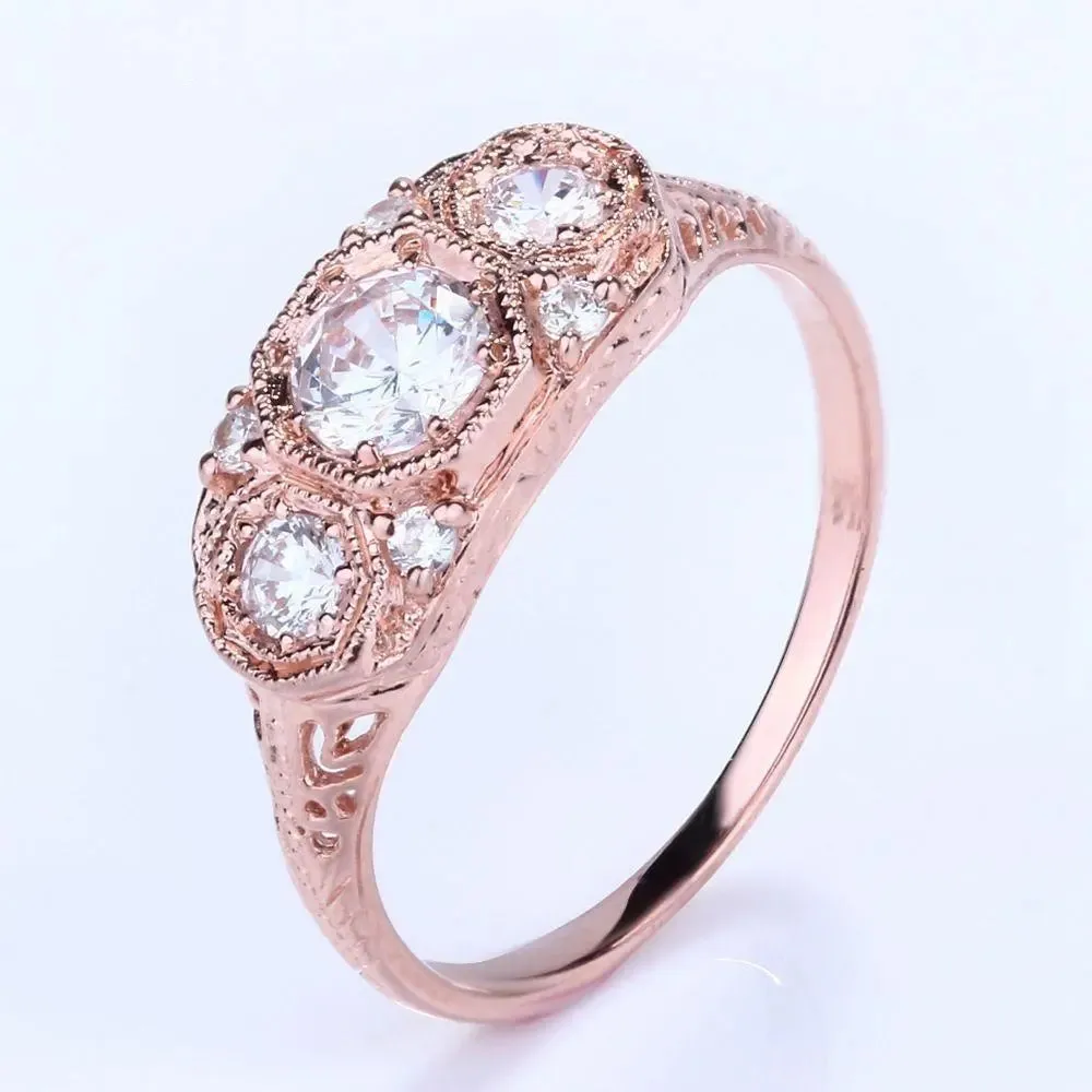 14k Rose Gold 3 Stone Moissanite Ring 0.7ct Total