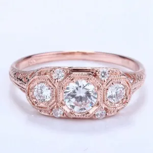 14k Rose Gold 3 Stone Moissanite Ring 0.7ct Total