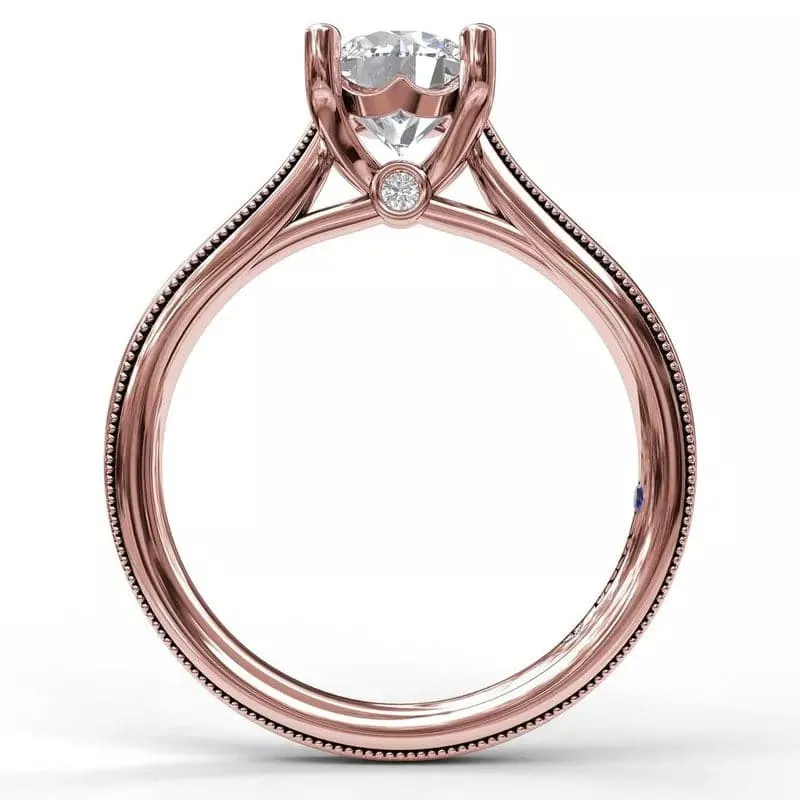 14K ROSE GOLD MILGRAIN EDGE DIAMOND SOLITAIRE ENGAGEMENT RING (SETTING ONLY)