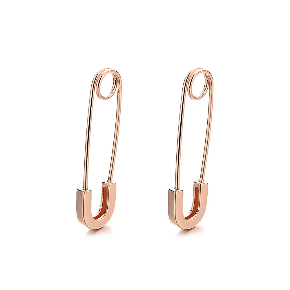 14K Rose Gold Safety Pin Earrings