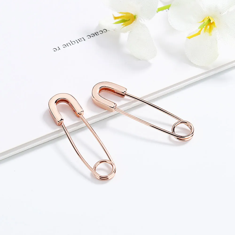 14K Rose Gold Safety Pin Earrings