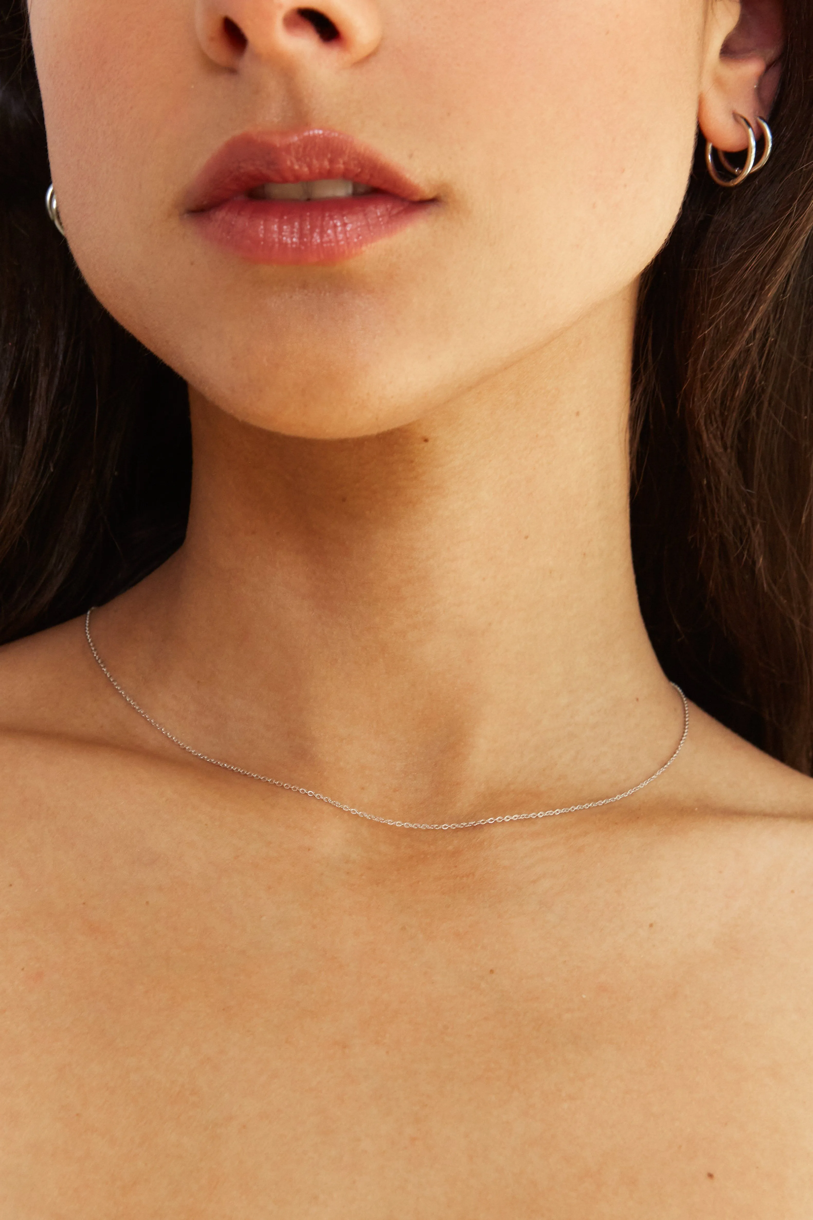 14K White Gold 18" Simple Necklace