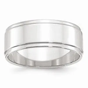 14k White Gold 8mm Flat with Step Edge Wedding Band Ring