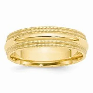 14k Yellow Gold 6mm Double Milgrain Comfort Fit Wedding Band Ring