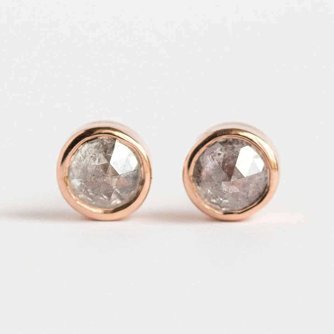 1ct Galaxy grey rosecut diamond earrings in rose gold bezel setting