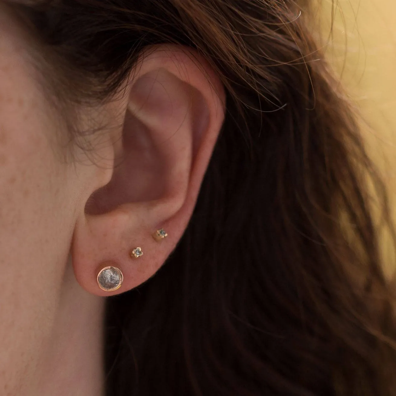 1ct Galaxy grey rosecut diamond earrings in rose gold bezel setting