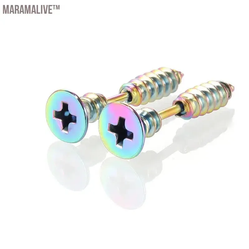 1Pair Punk Fashion Gold Black Colorful Stainless Steel Nail Screw Stud Earring for Women Men Helix Ear Body Piercing Jewelry