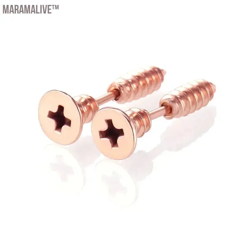 1Pair Punk Fashion Gold Black Colorful Stainless Steel Nail Screw Stud Earring for Women Men Helix Ear Body Piercing Jewelry