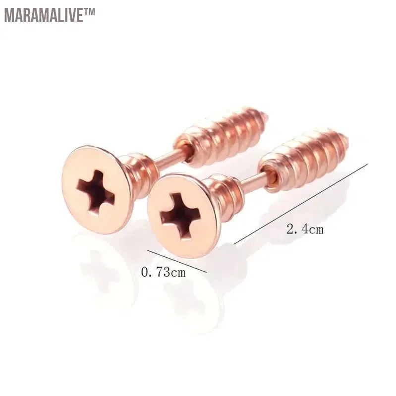 1Pair Punk Fashion Gold Black Colorful Stainless Steel Nail Screw Stud Earring for Women Men Helix Ear Body Piercing Jewelry