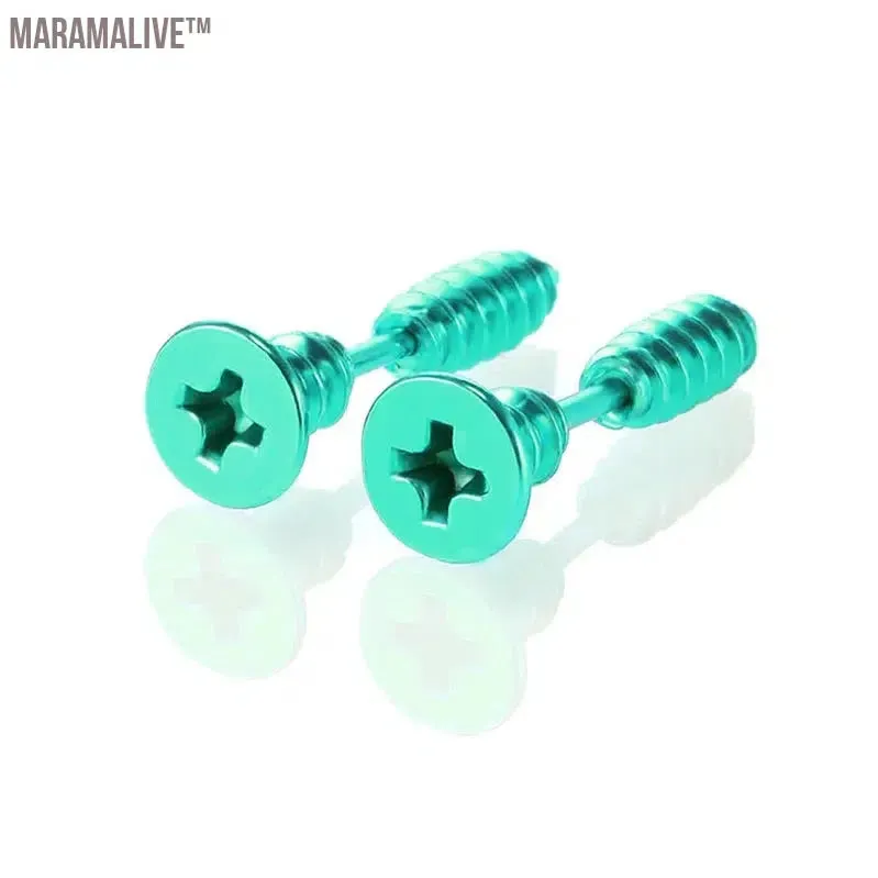 1Pair Punk Fashion Gold Black Colorful Stainless Steel Nail Screw Stud Earring for Women Men Helix Ear Body Piercing Jewelry