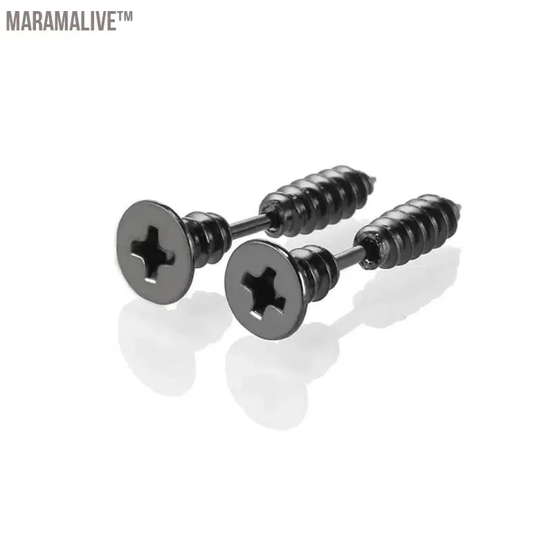 1Pair Punk Fashion Gold Black Colorful Stainless Steel Nail Screw Stud Earring for Women Men Helix Ear Body Piercing Jewelry