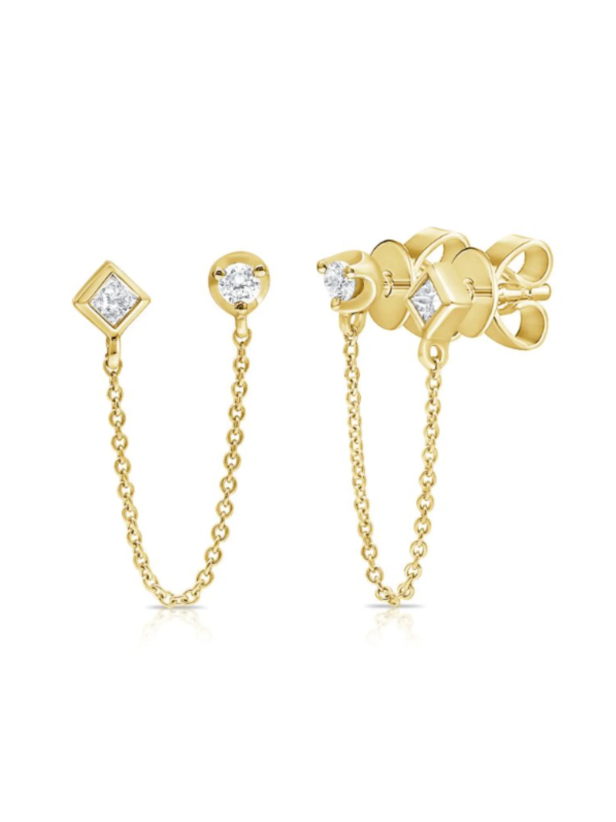 Alex Double Stud Chain Earring 14K