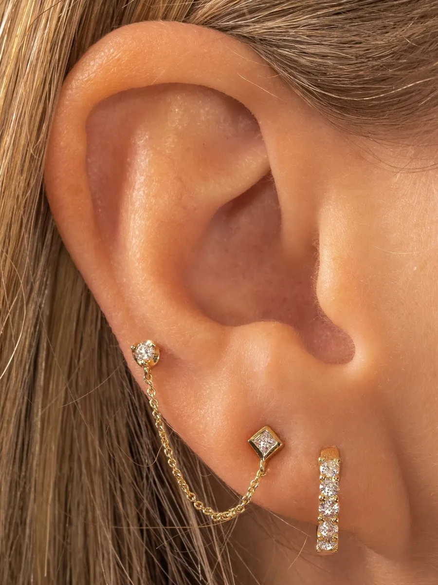 Alex Double Stud Chain Earring 14K