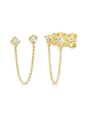 Alex Double Stud Chain Earring 14K