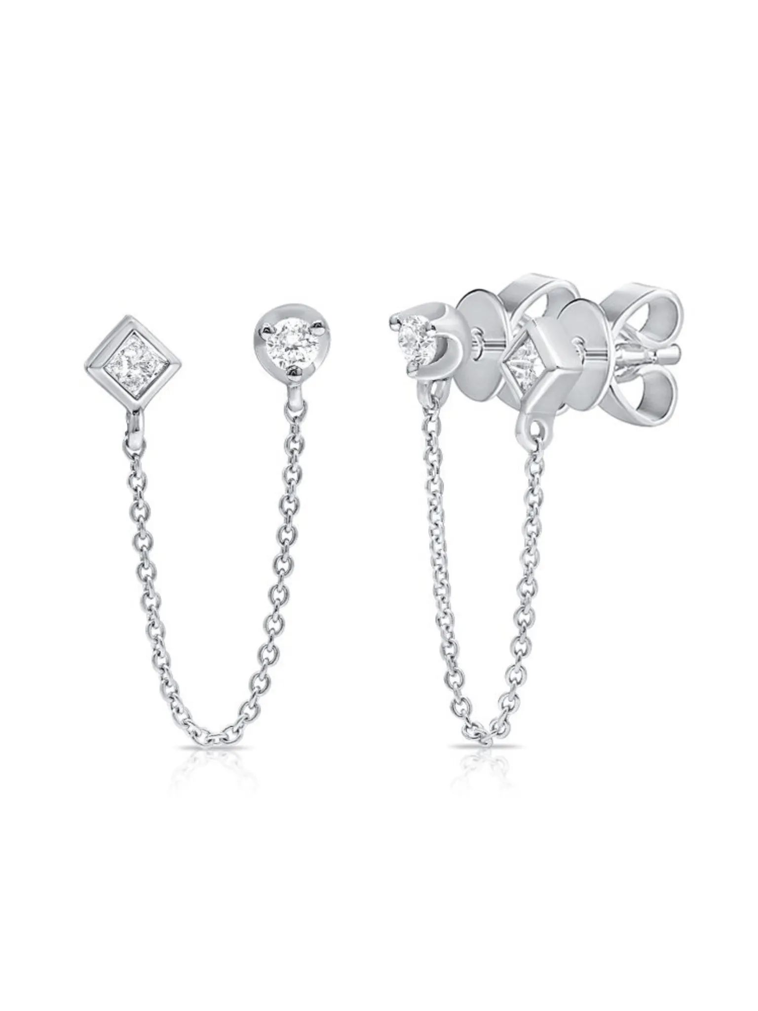 Alex Double Stud Chain Earring 14K