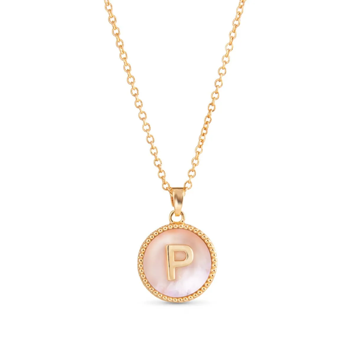 AMANDA BLU - GOLD MOTHER OF PEARL INITIAL NECKLACE - P - 18K GOLD DIPPED