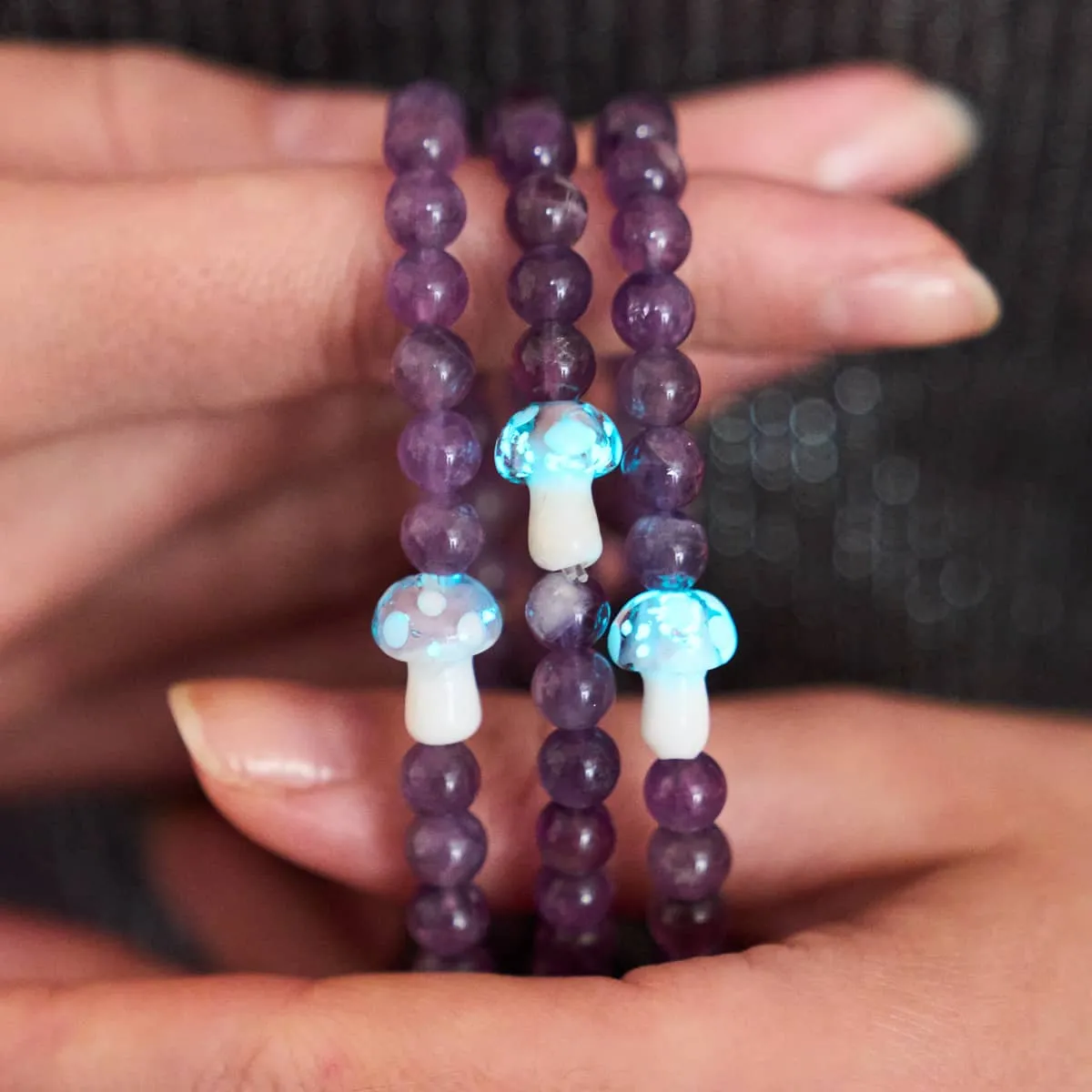 Amethyst | .925 Sterling Silver | Firefly Glass Mushroom Gemstone Bracelet