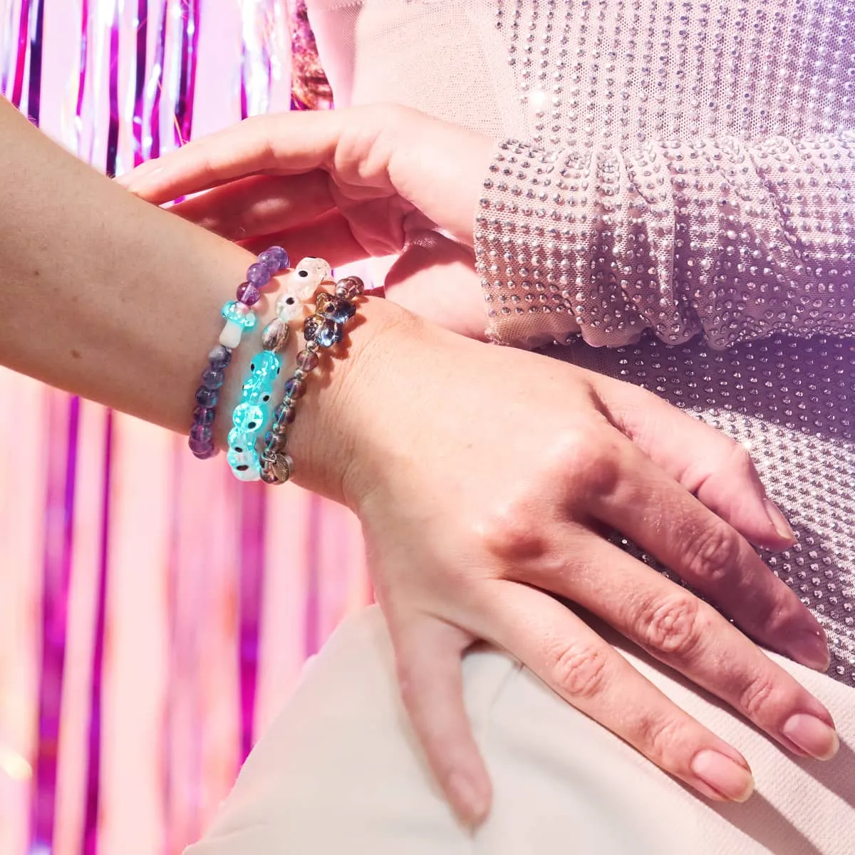 Amethyst | .925 Sterling Silver | Firefly Glass Mushroom Gemstone Bracelet