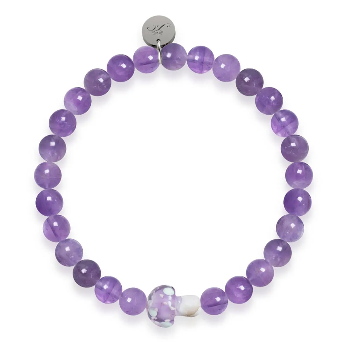 Amethyst | .925 Sterling Silver | Firefly Glass Mushroom Gemstone Bracelet