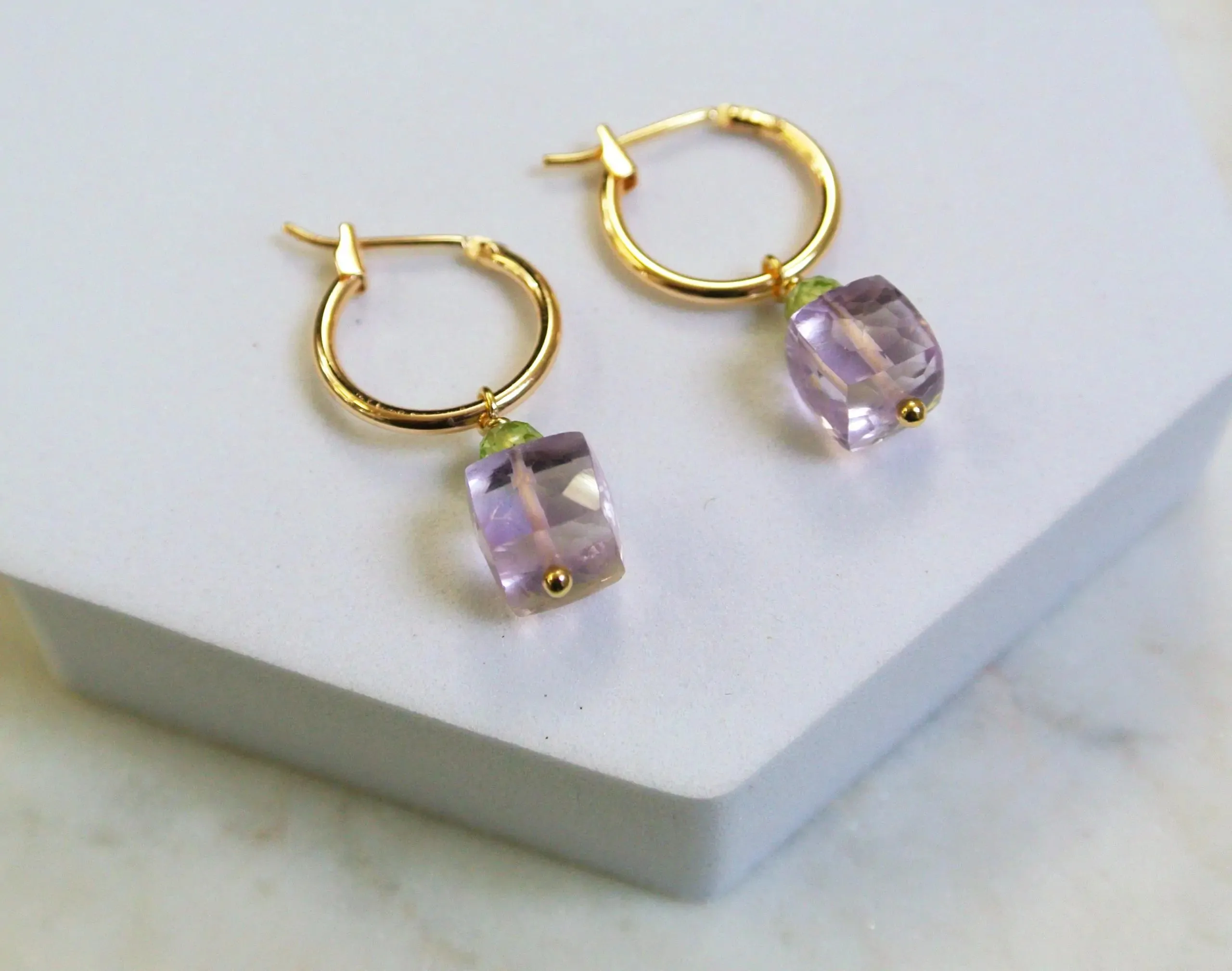 Amethyst Gold Hoop Earrings