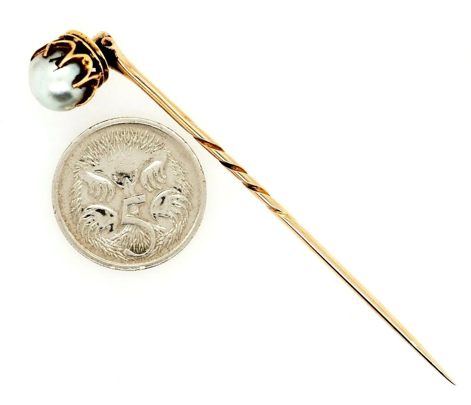 Antique 9ct Yellow Gold Pearl Edwardian Stick Pin