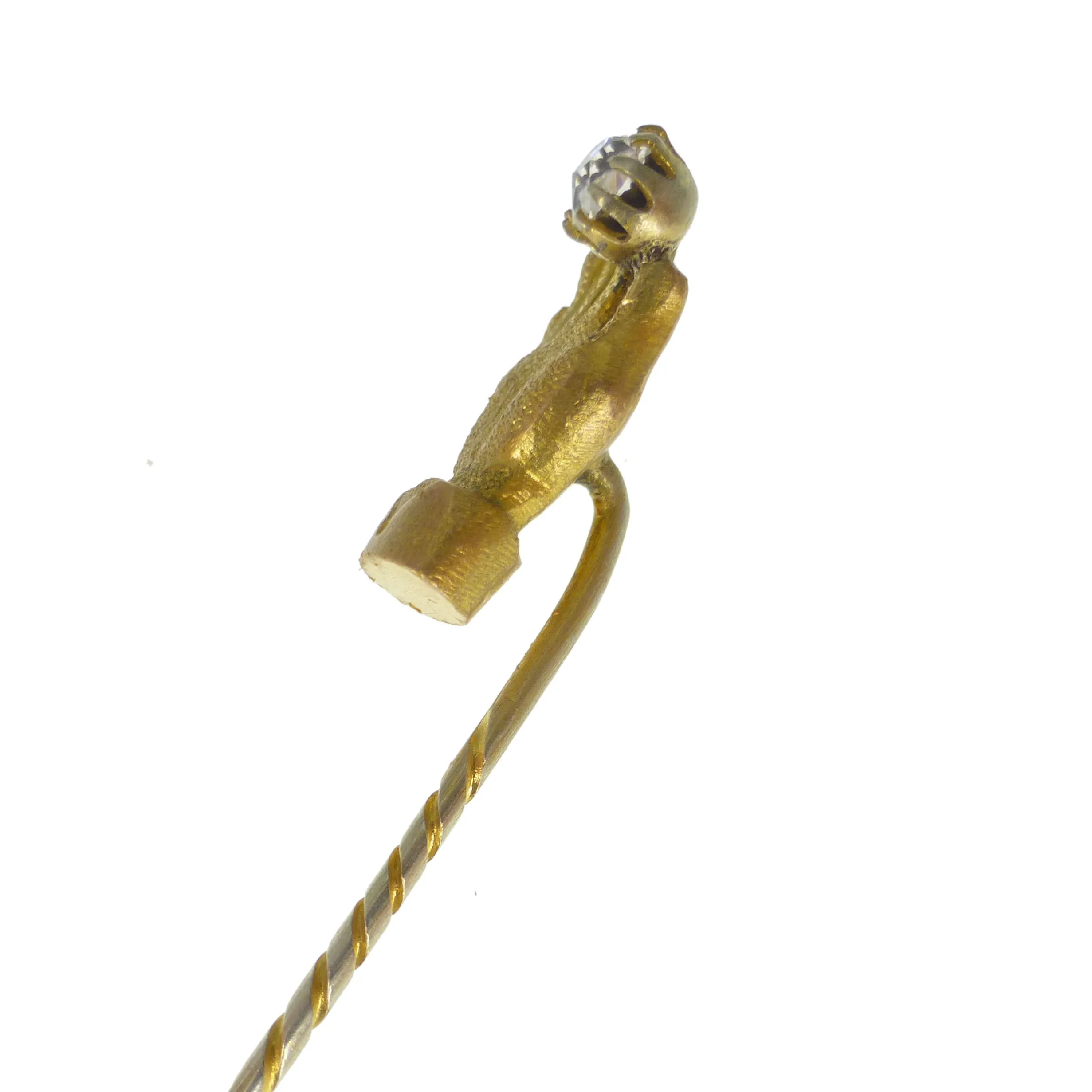 Antique Figural Gold Tone Hand Paste Stickpin