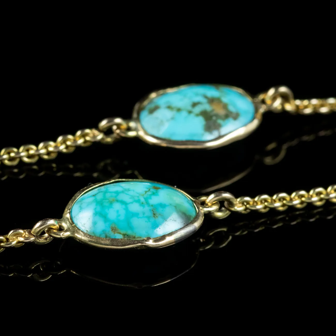 Antique Victorian Long Turquoise Matrix Chain 15ct Gold