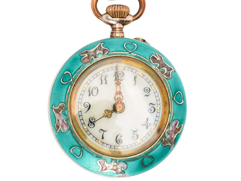 Art Nouveau Poetry - Enamel Watch Pendant & Holder