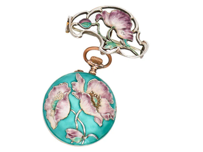 Art Nouveau Poetry - Enamel Watch Pendant & Holder