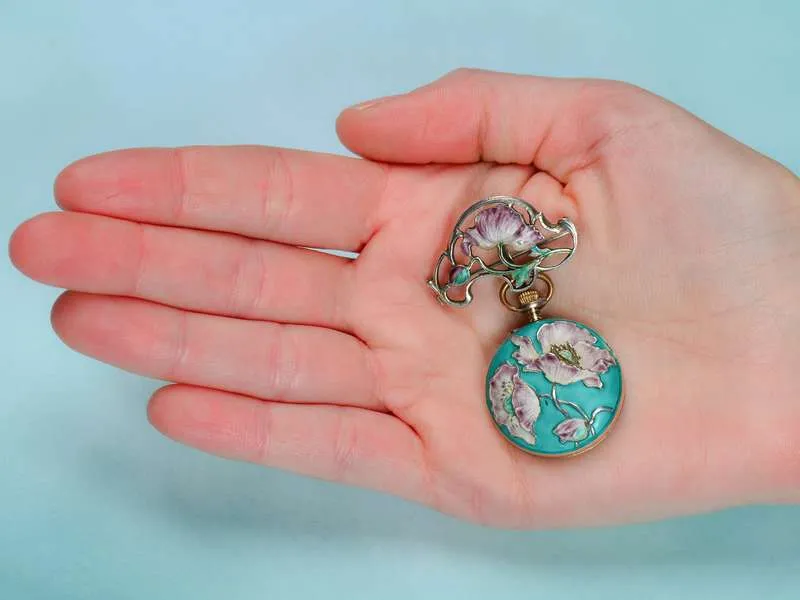 Art Nouveau Poetry - Enamel Watch Pendant & Holder