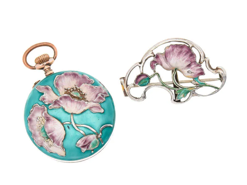 Art Nouveau Poetry - Enamel Watch Pendant & Holder