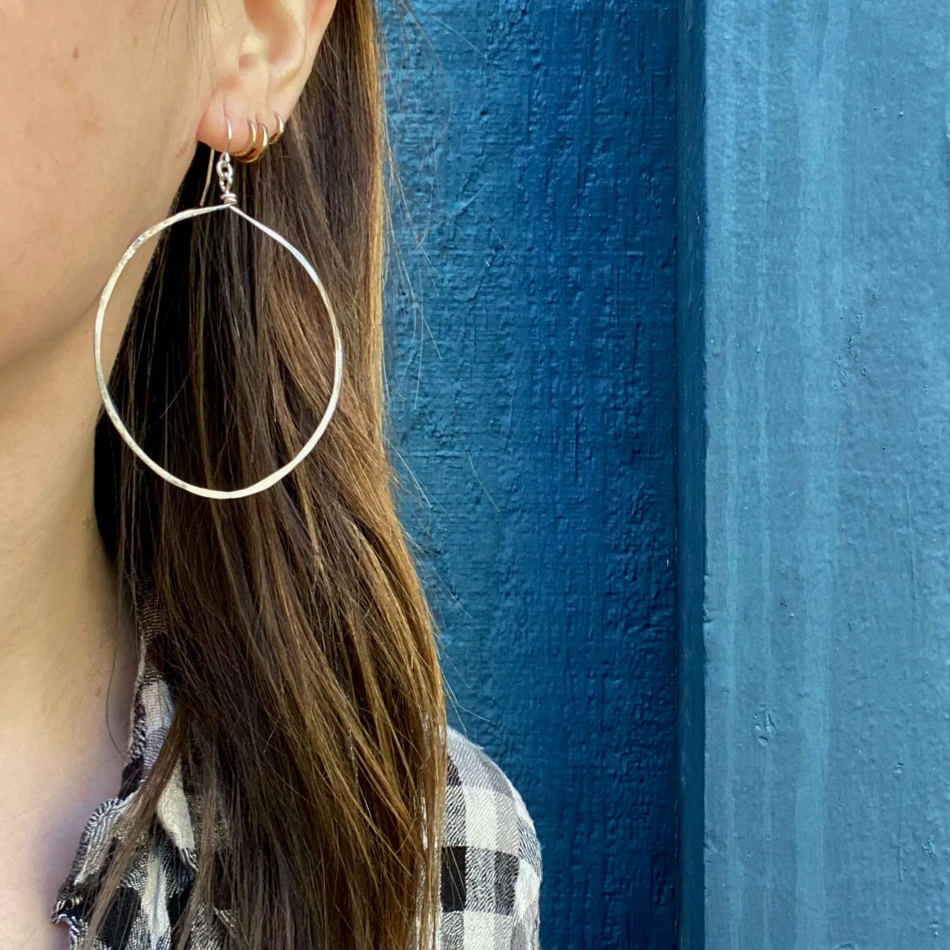 Artisan Hammered Silver Hoop Earrings by Brin