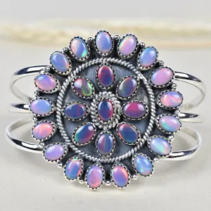 Aurora Opal Cuff Adjustable Cuff Cluster Bracelets - 925 Sterling Silver Southwestern Style Bracelet