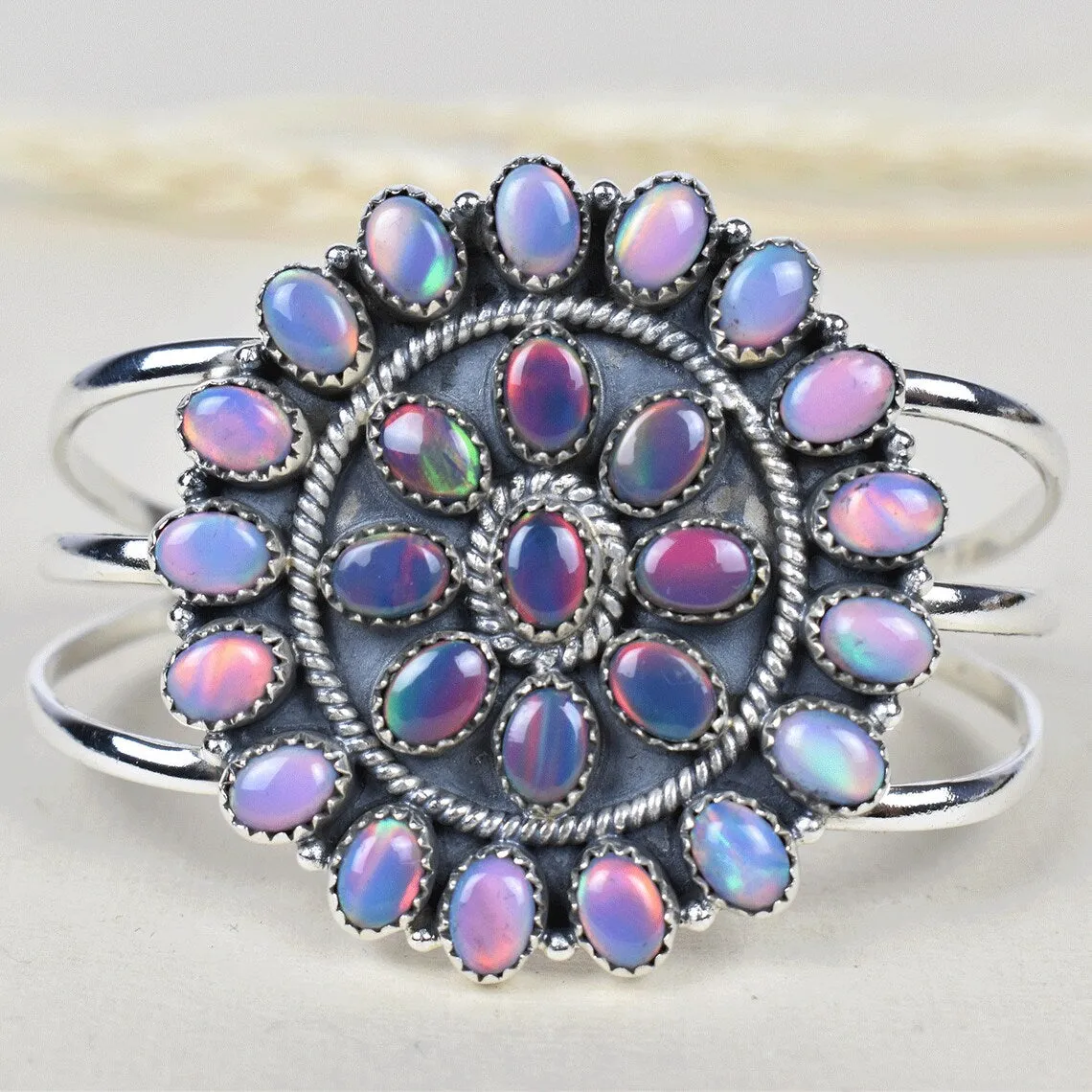 Aurora Opal Cuff Adjustable Cuff Cluster Bracelets - 925 Sterling Silver Southwestern Style Bracelet