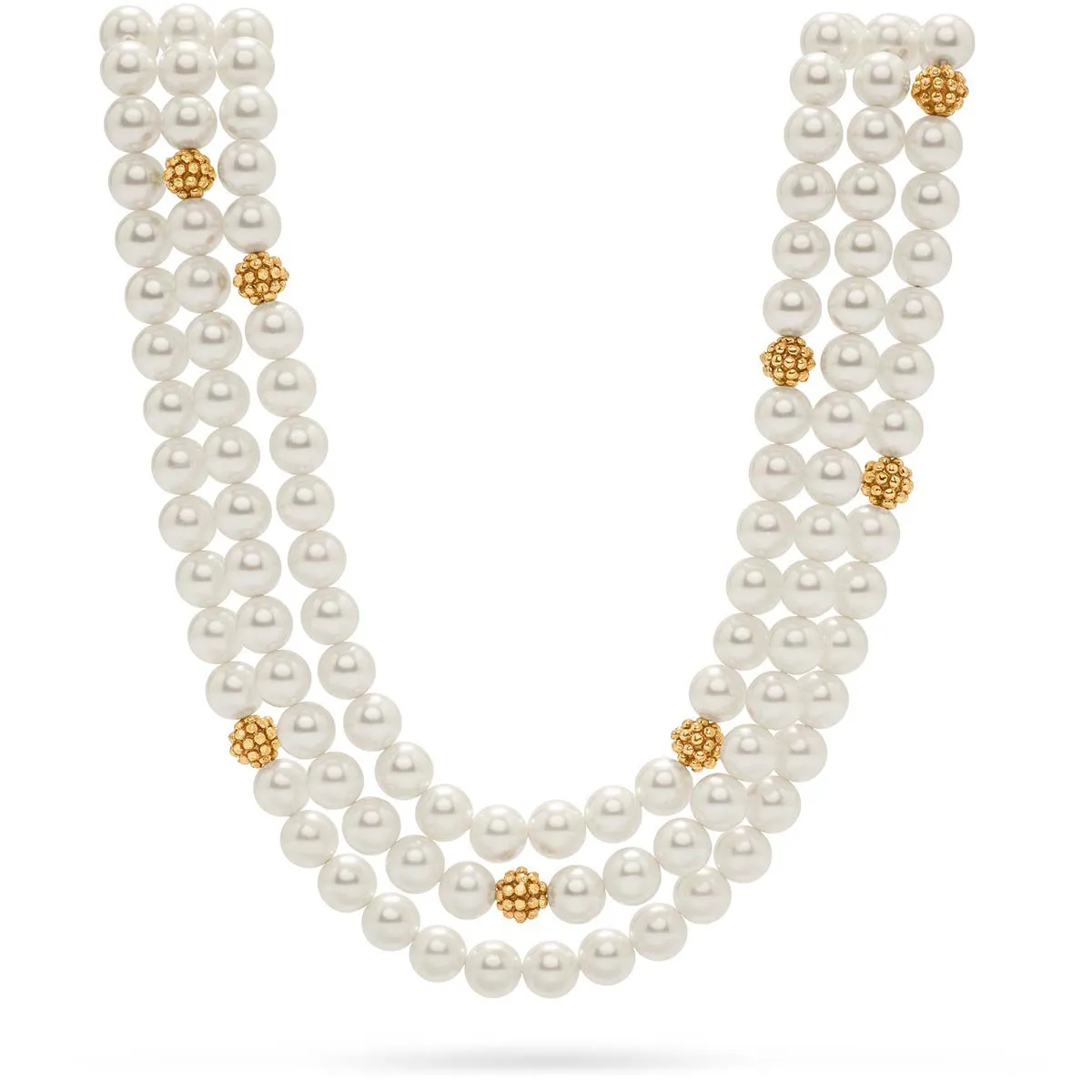 Berry & Bead Triple Strand Necklace, 18" 2'' - Pearl