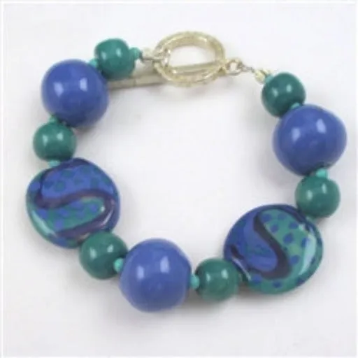 Big Bold Kazuri Bracelet in Blue and Peacock Fair Trade Bead