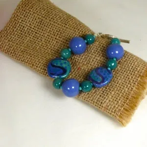 Big Bold Kazuri Bracelet in Blue and Peacock Fair Trade Bead