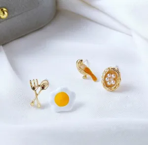 Bird Nest & Fork Knife Fried Egg Studs