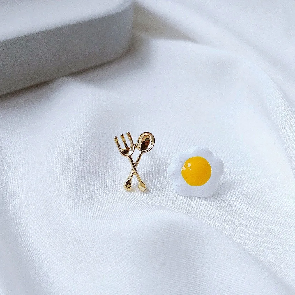 Bird Nest & Fork Knife Fried Egg Studs