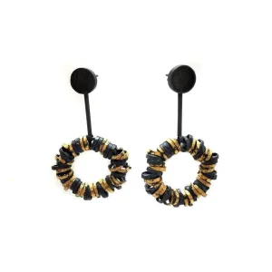 Black and Gold Drop Hoops