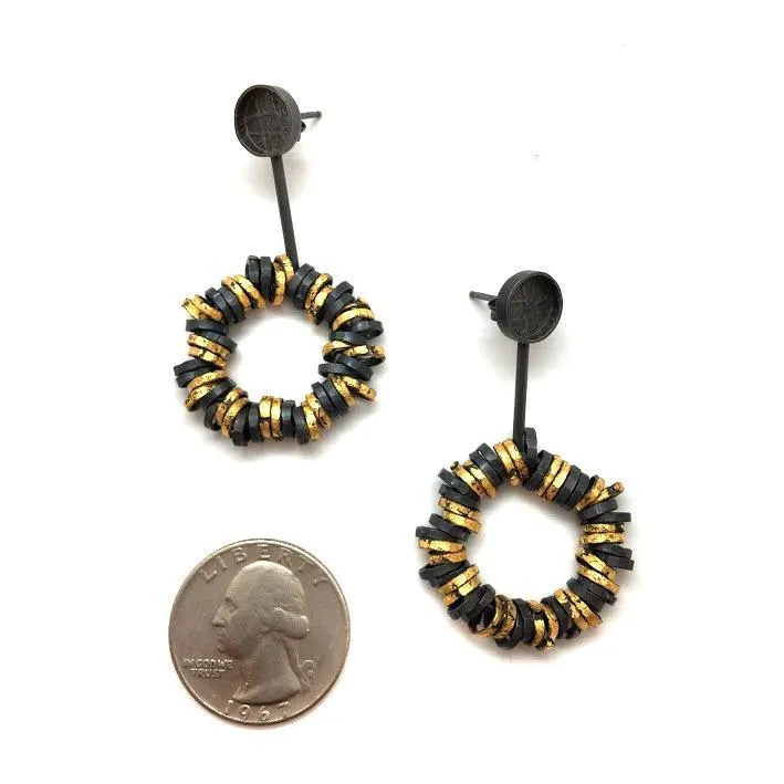 Black and Gold Drop Hoops